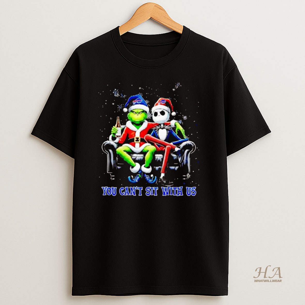 Official Grinch And Jack Skellington You Cant Sit With Us Buffalo Bills Christmas T Shirt