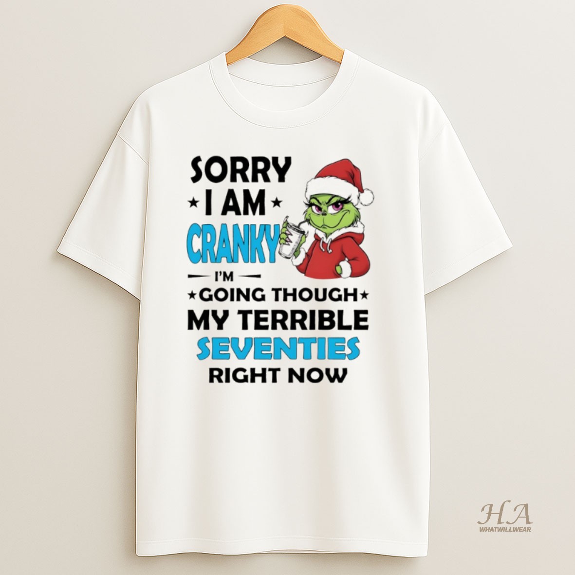Official Grinch Middle Finger Sorry I Am Cranky Im Going Through My Terrible Seventies Right Now Merry Christmas T Shirt