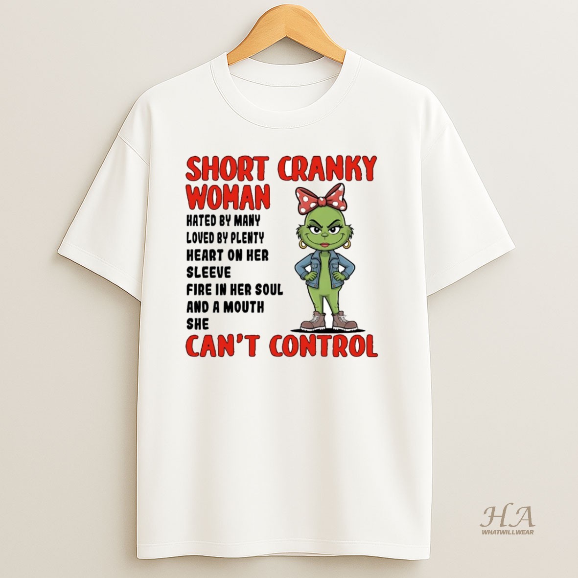 Official Grinch Short Cranky Woman Cant Control Christmas T Shirt