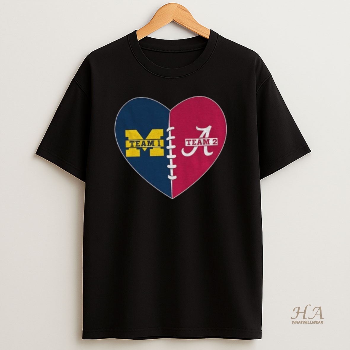 Official Heart Divided Michigan Wolverines Team 1 Vs Alabama Crimson Tide Team 2 Logo T Shirt