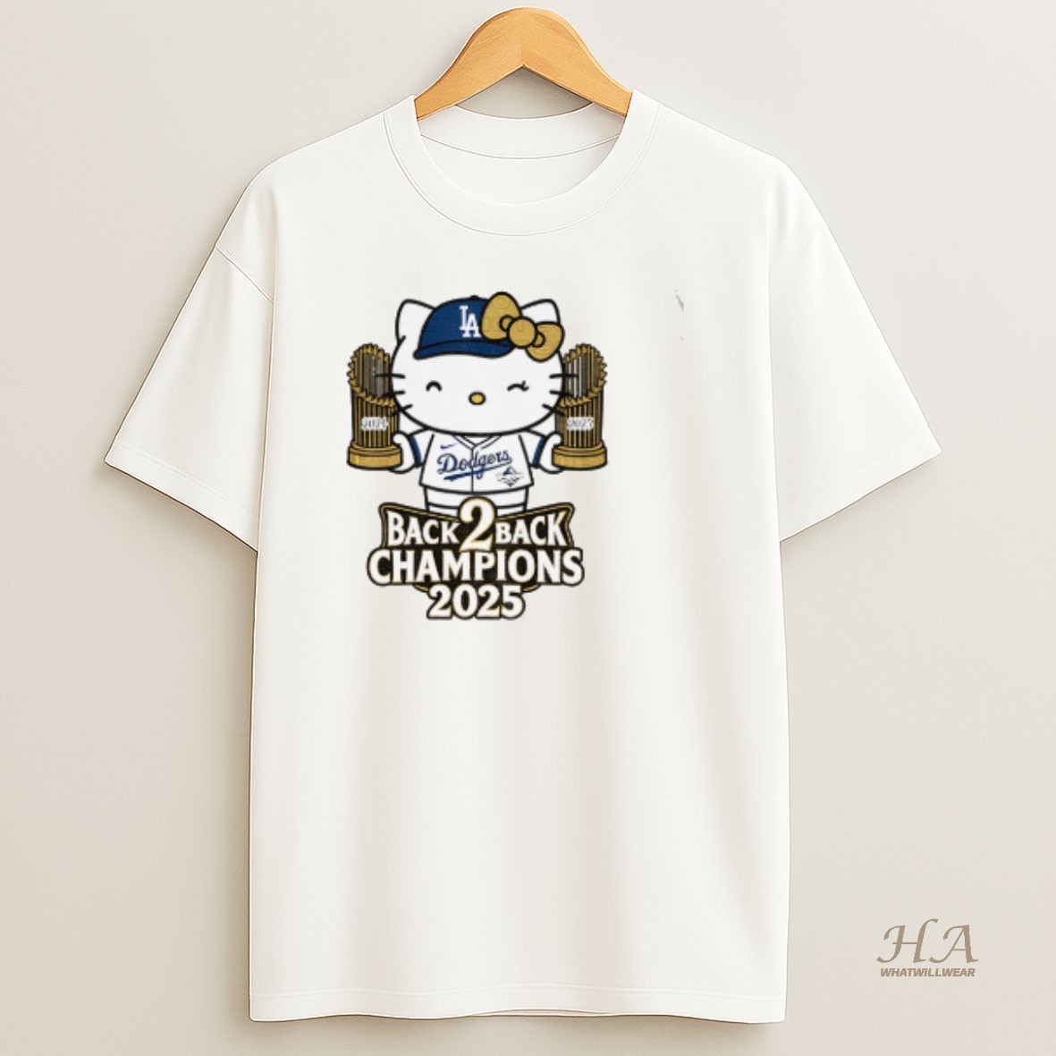 Official Hello Kitty Hold Trophy Los Angeles Dodgers World Series Champions Back To Back 2025 T Shirt