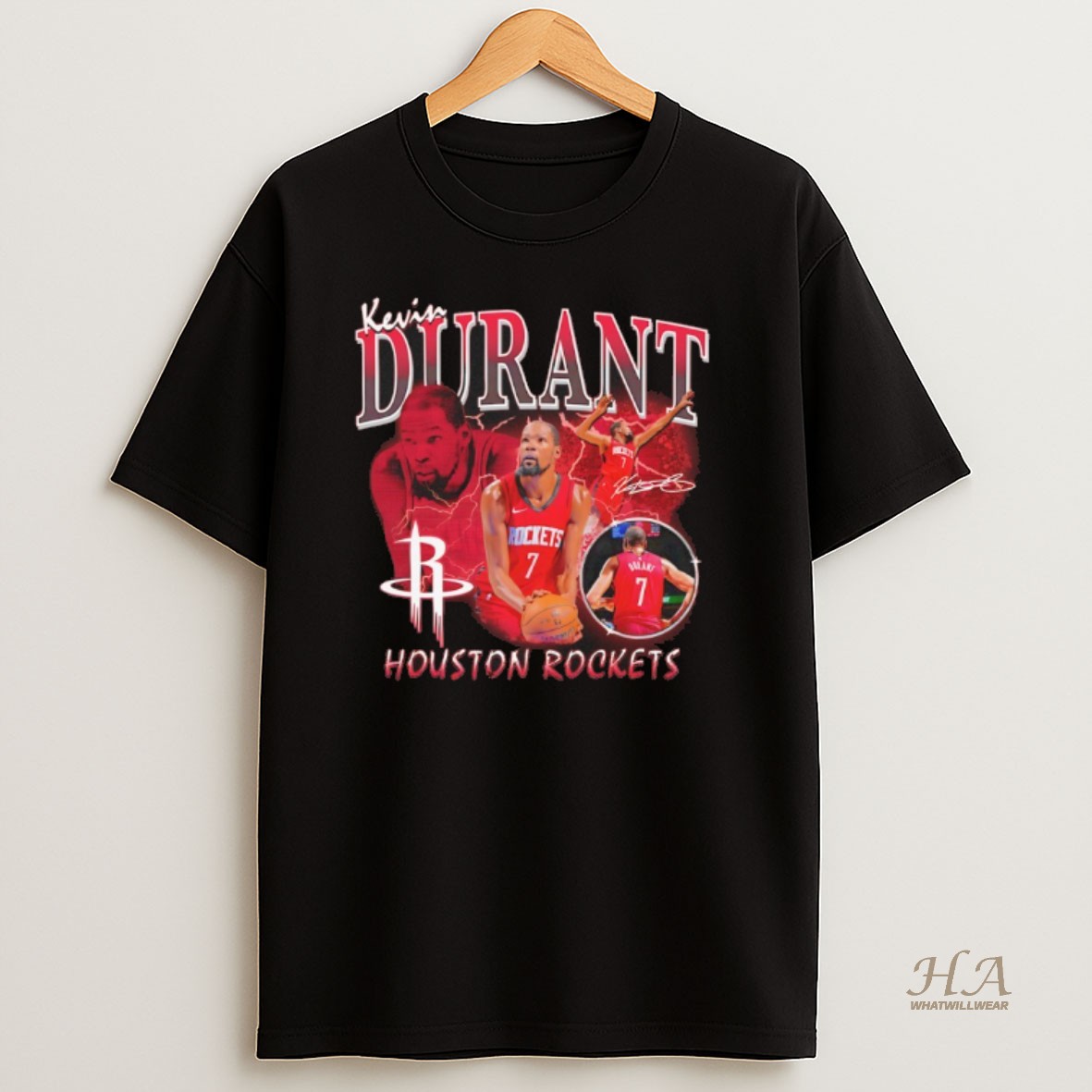 Official Houston Rockets Kevin Durant Player Collage Signature Graphic T Shirt