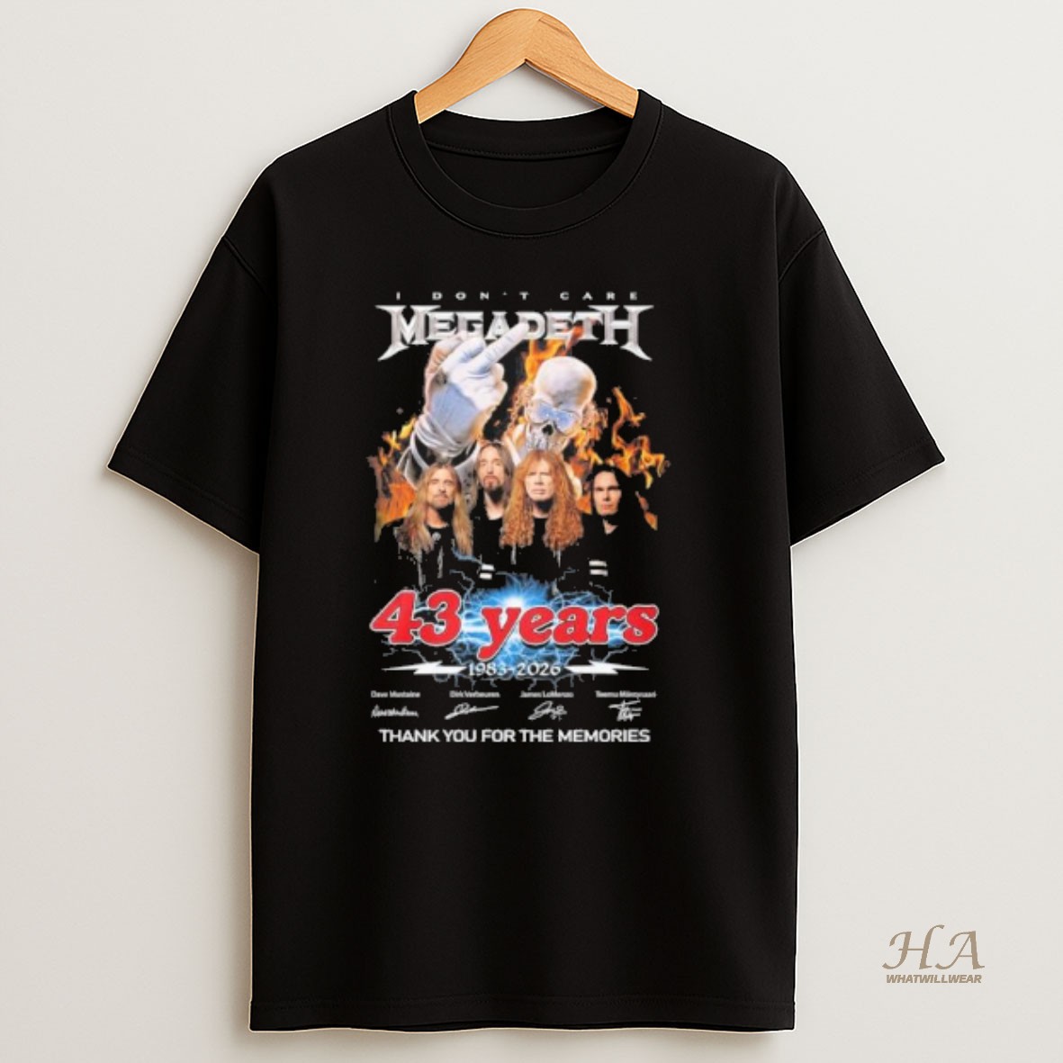 Official I Dont Care Megadeth 43 Years 1983 2026 Thank You For The Memories T Shirt