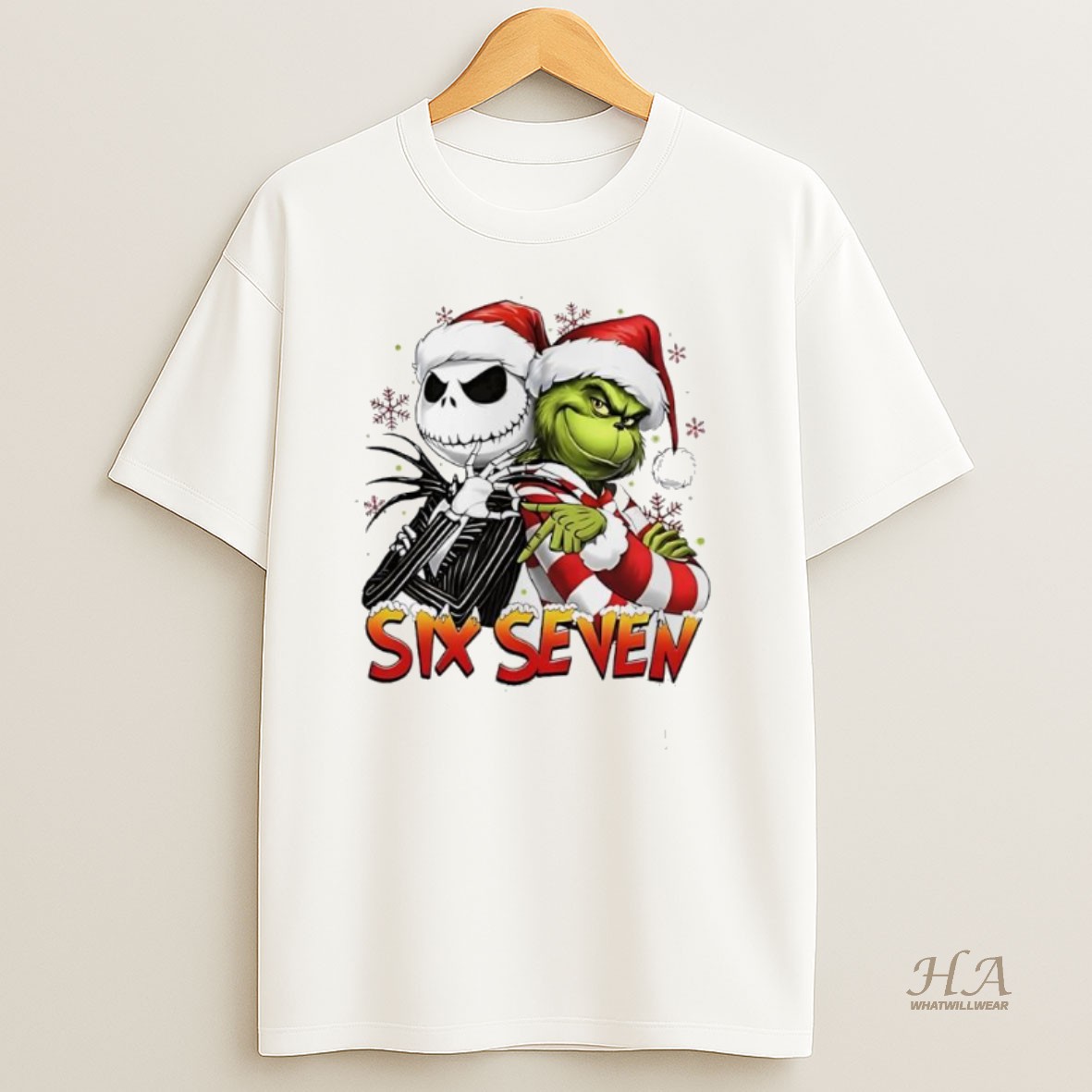 Official Jack Skellington And Grinch Funny Six Seven Meme Christmas T Shirt
