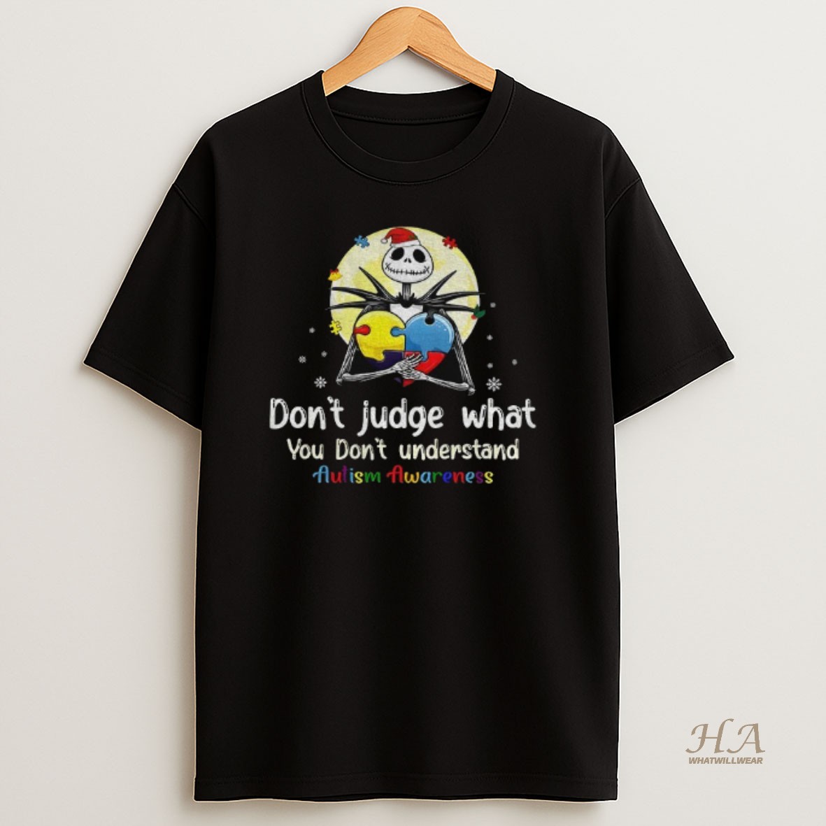 Official Jack Skellington Santa Hat Dont Judge What You Dont Understand Autism Awareness Merry Christmas T Shirt