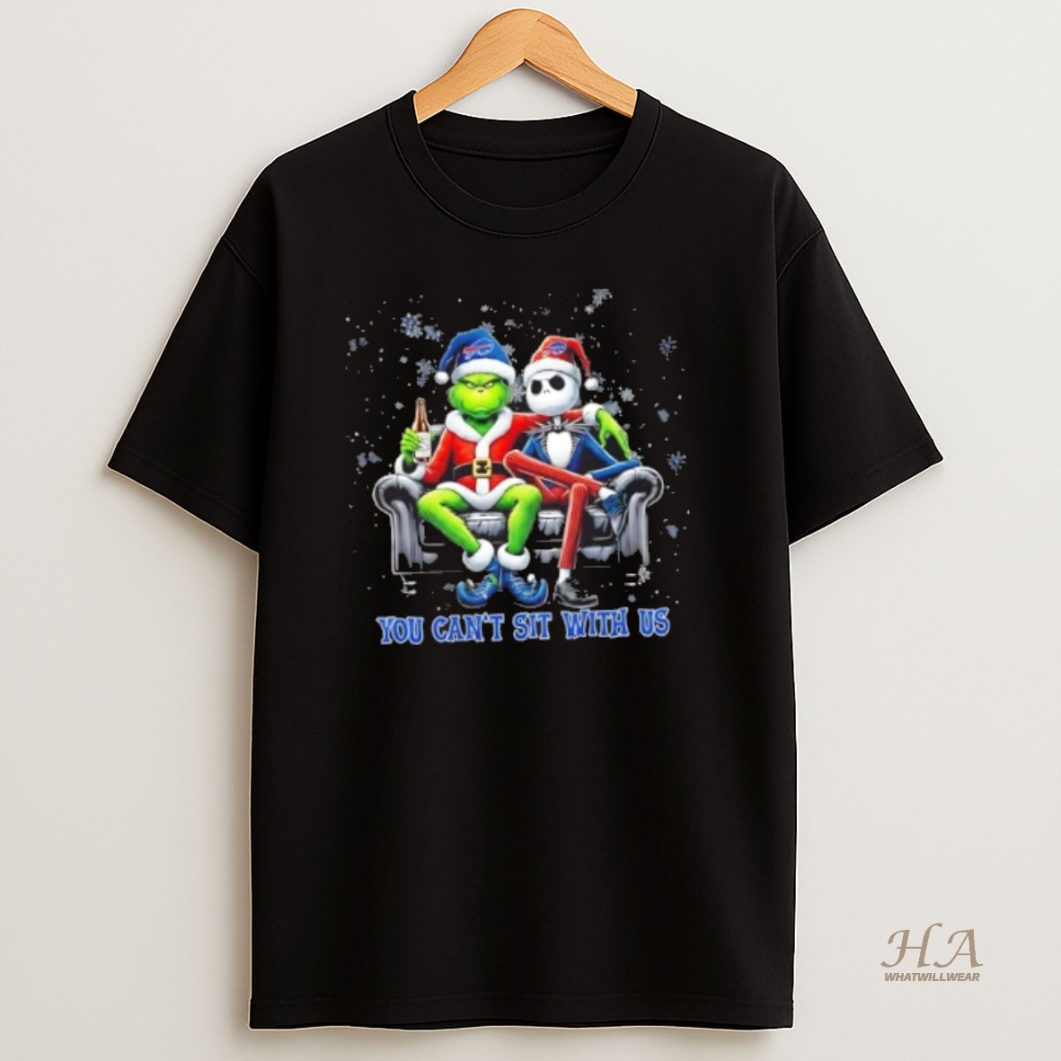 Official Jack Skellington And Grinch You Cant Sit With Us Buffalo Bills Merry Christmas T Shirt