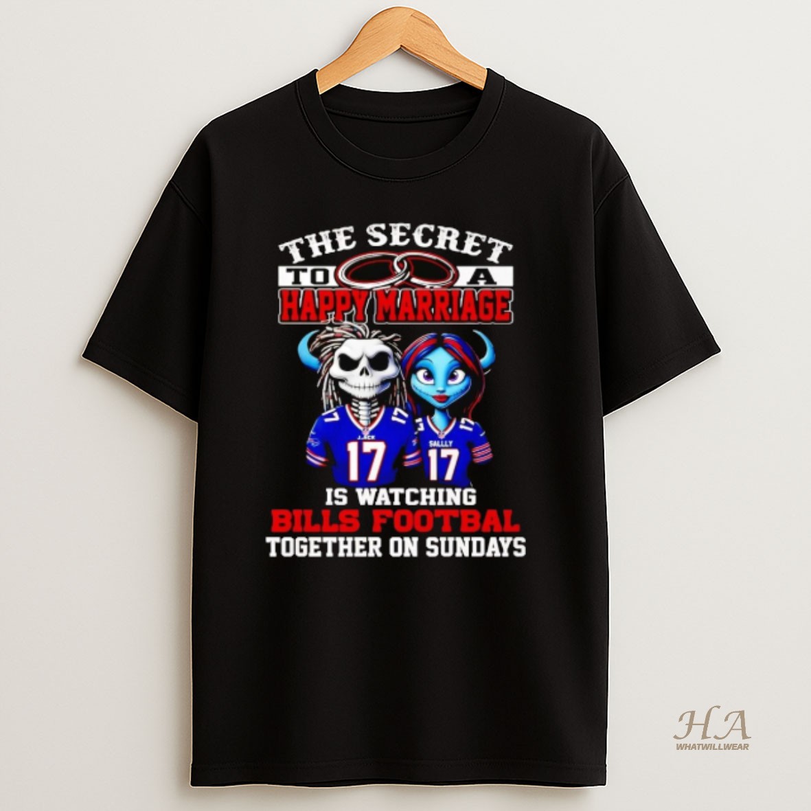 Official Jack And Sally The Secret To A Happy Marriage Is Watching Bills T Shirt