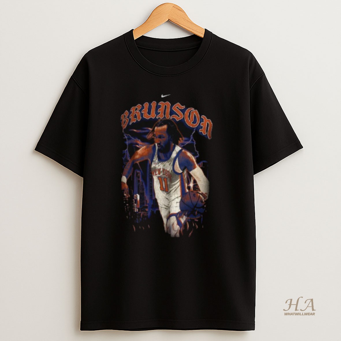Official Jalen Brunson 11 New York Knicks Nike Basketball City Skyline Storm Vintage T Shirt