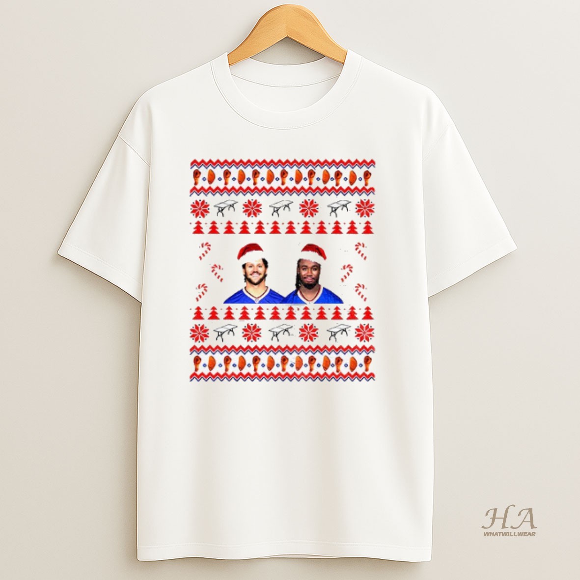 Official Josh Allen And James Cook Buffalo Bills Nfl Santa Hat Merry Christmas T Shirt