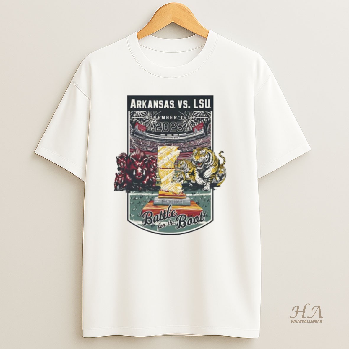 Official Lsu Tigers Vs Arkansas Razorbacks Battle For The Boot Game Day 2025 T Shirt