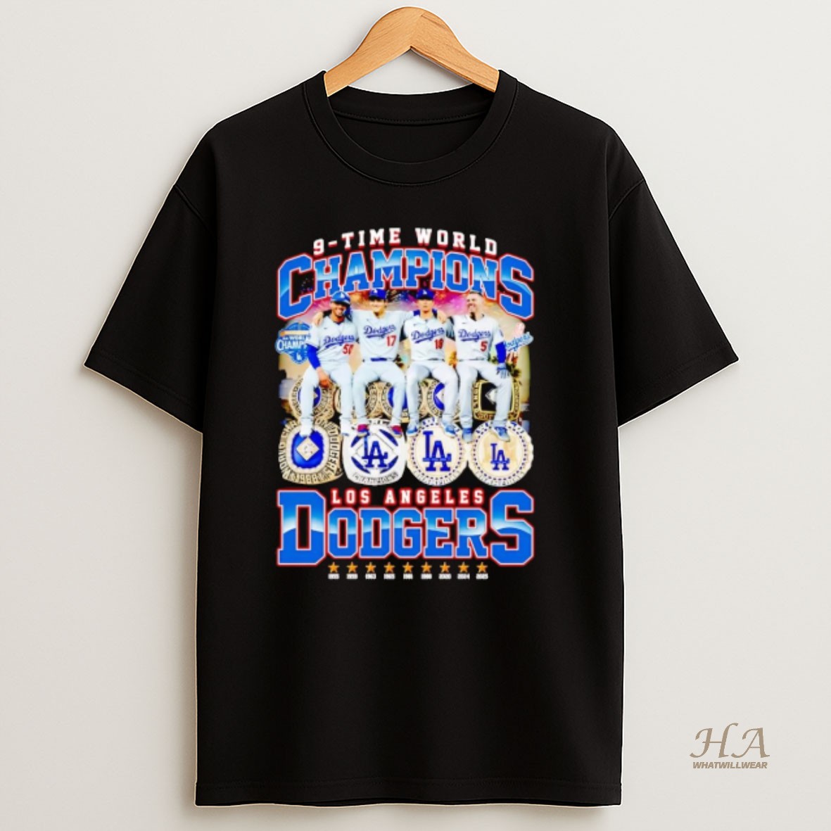 Official Los Angeles Dodgers 9 Time World Series Champions Players T Shirt