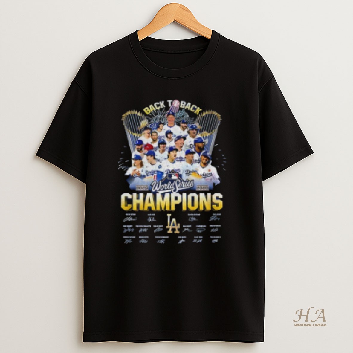 Official Los Angeles Dodgers Back To Back 2024 2025 World Series Champions Signatures T Shirt