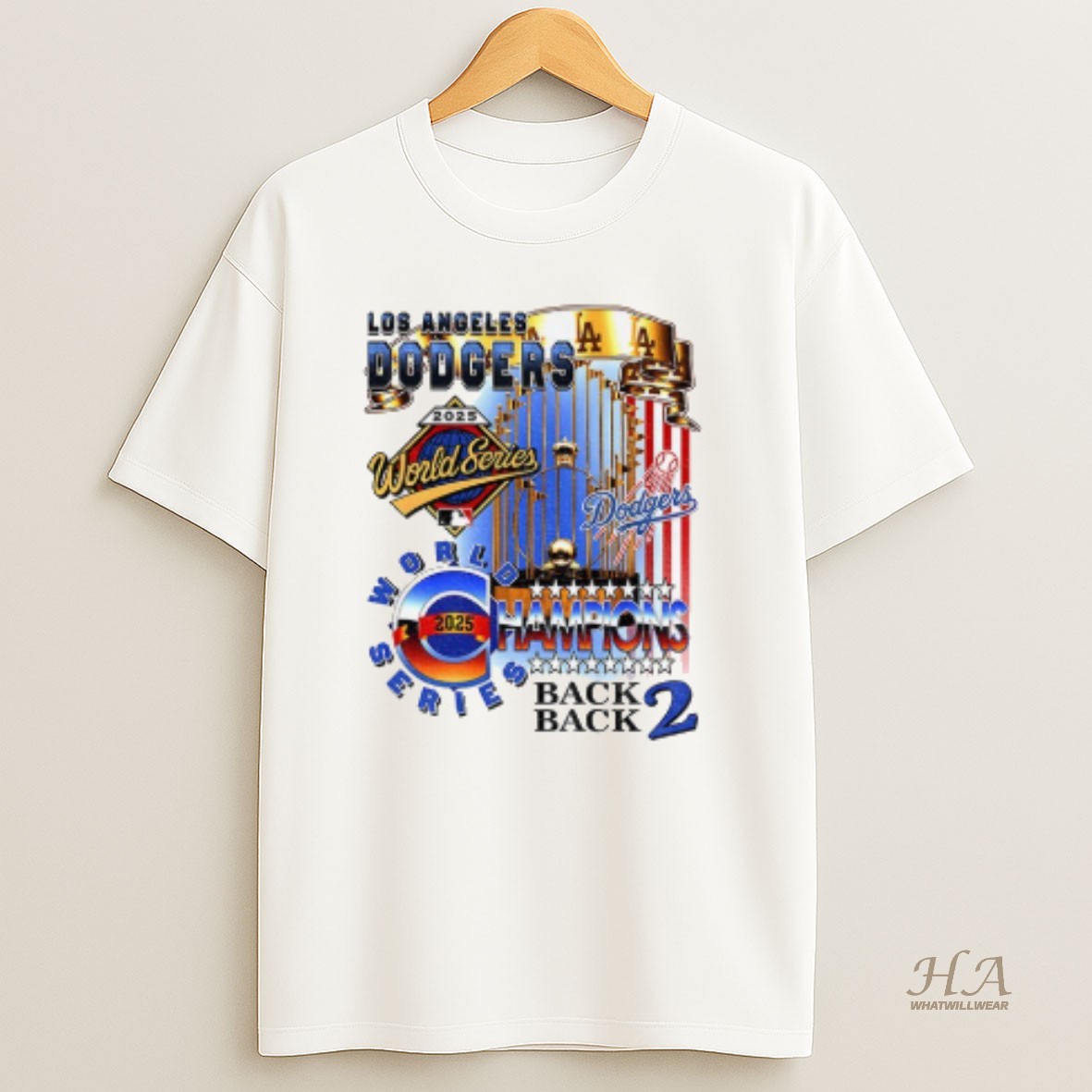 Official Los Angeles Dodgers World Series Champions Back 2 Back 2025 Trophy Mlb Logo T Shirt