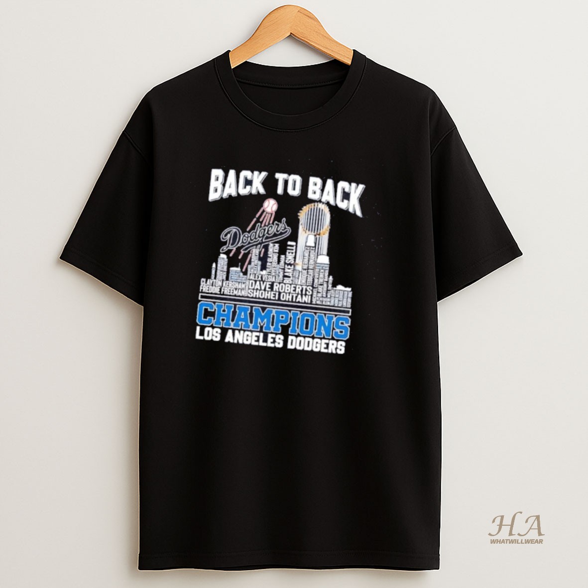 Official Los Angeles Dodgers Back To Back Champions Players Names T Shirt