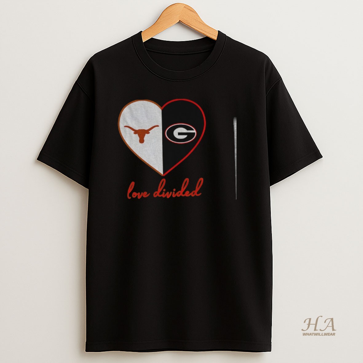 Official Love Divided Texas Longhorns Vs Georgia Bulldogs Football Nfl Mashup Logo T Shirt