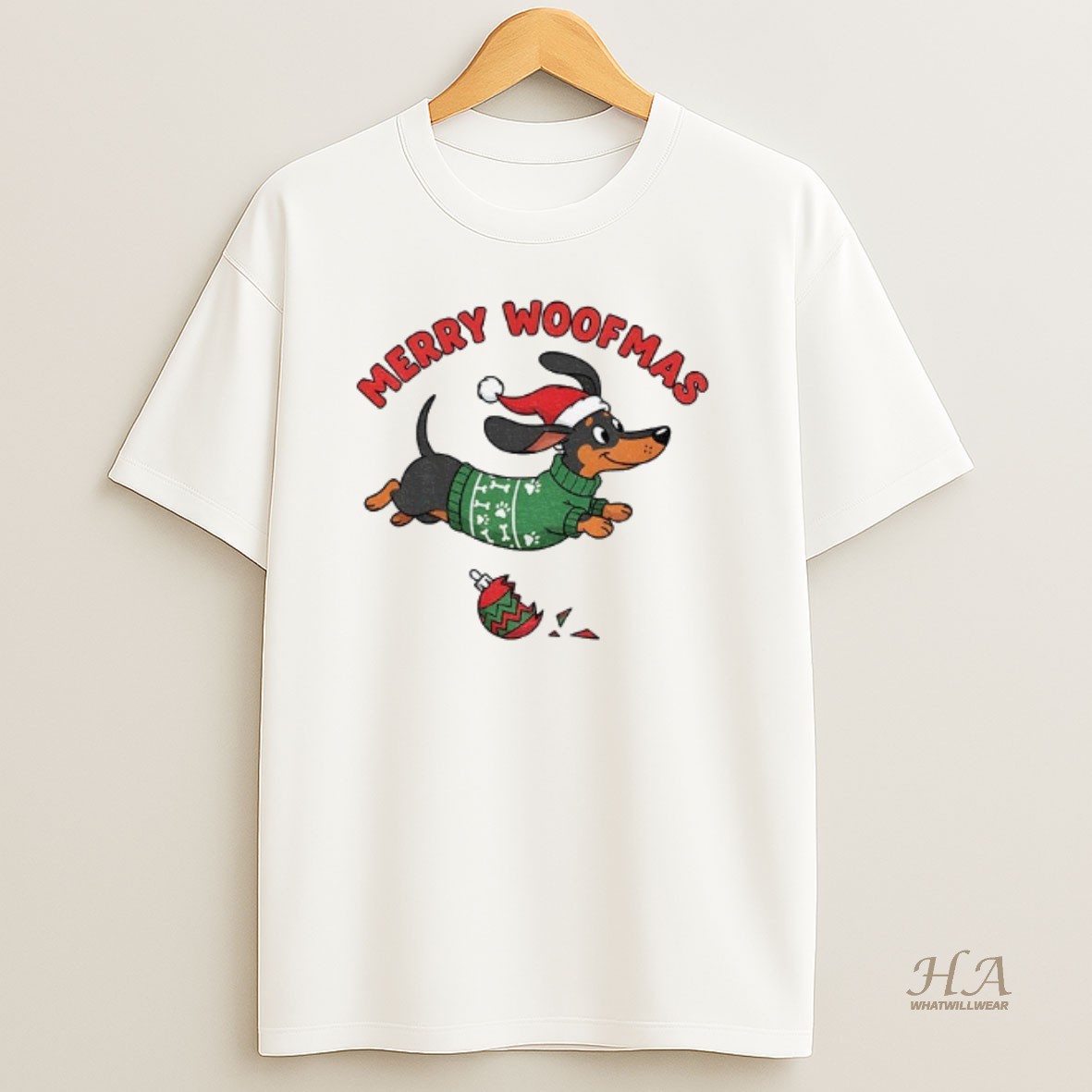 Official Merry Woofmas Dachshund Christmas T Shirt