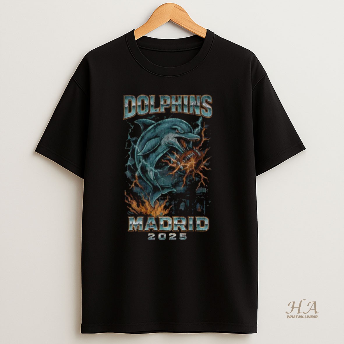 Official Miami Dolphins Nfl Football X Madrid 2025 Distressed Vintage T Shirt