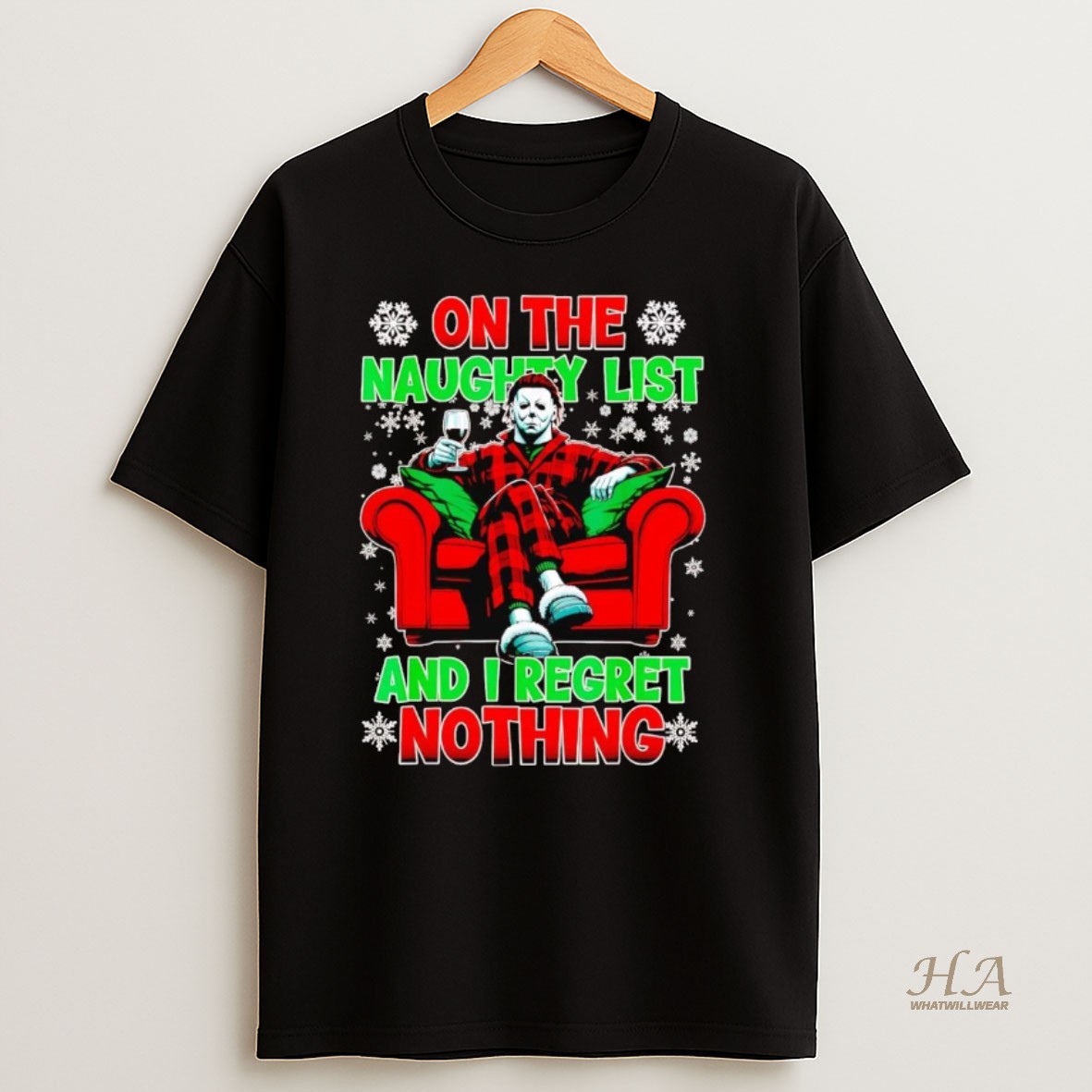 Official Michael Myers On The Naughty List And I Regret Nothing Christmas T Shirt