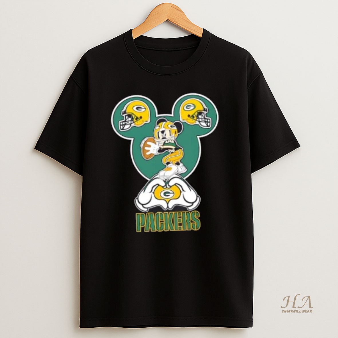 Official Mickey Hands Heart Green Bay Packers Football T Shirt