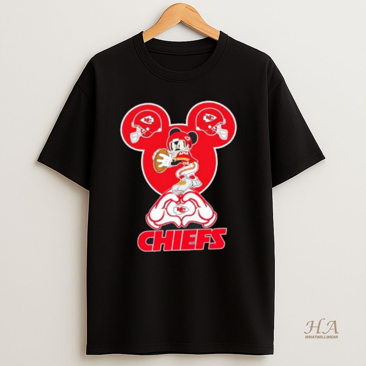 Official Mickey Hands Heart Kansas City Chiefs Football T Shirt