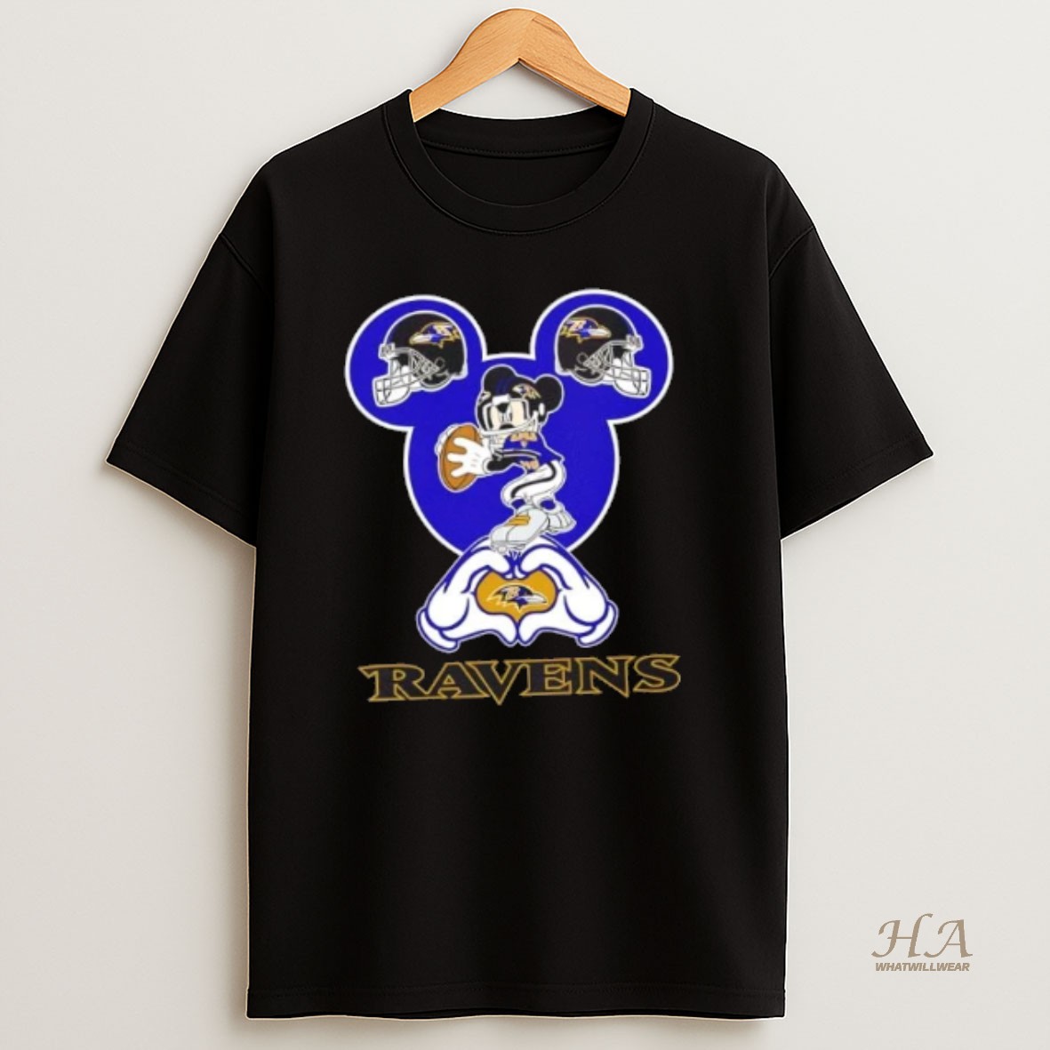 Official Mickey Hands Heart Love Baltimore Ravens Football T Shirt