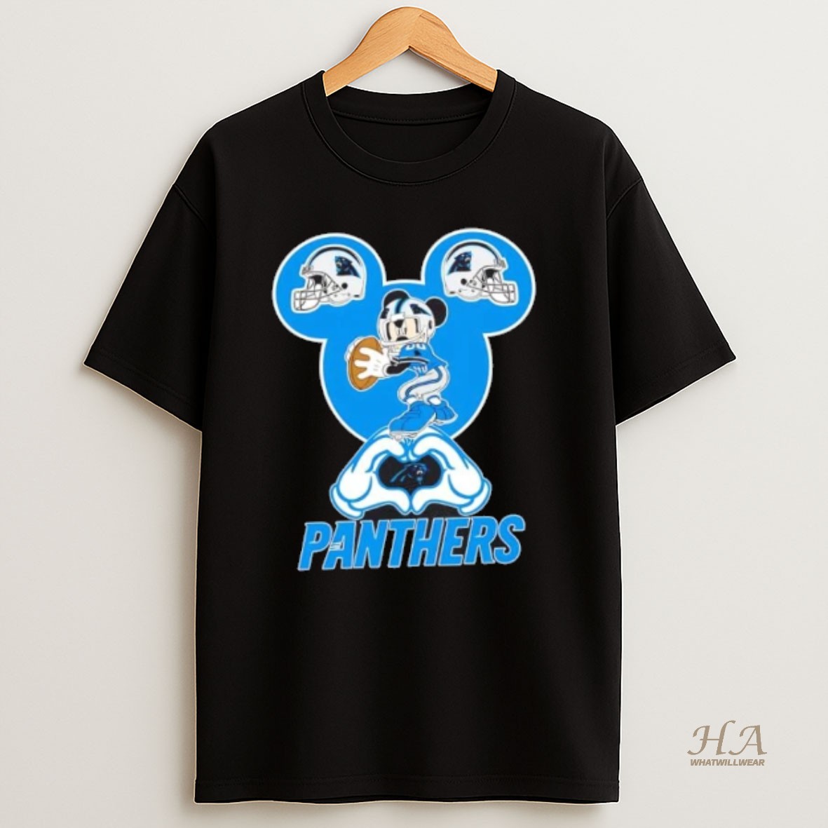 Official Mickey Hands Heart Love Carolina Panthers Football T Shirt
