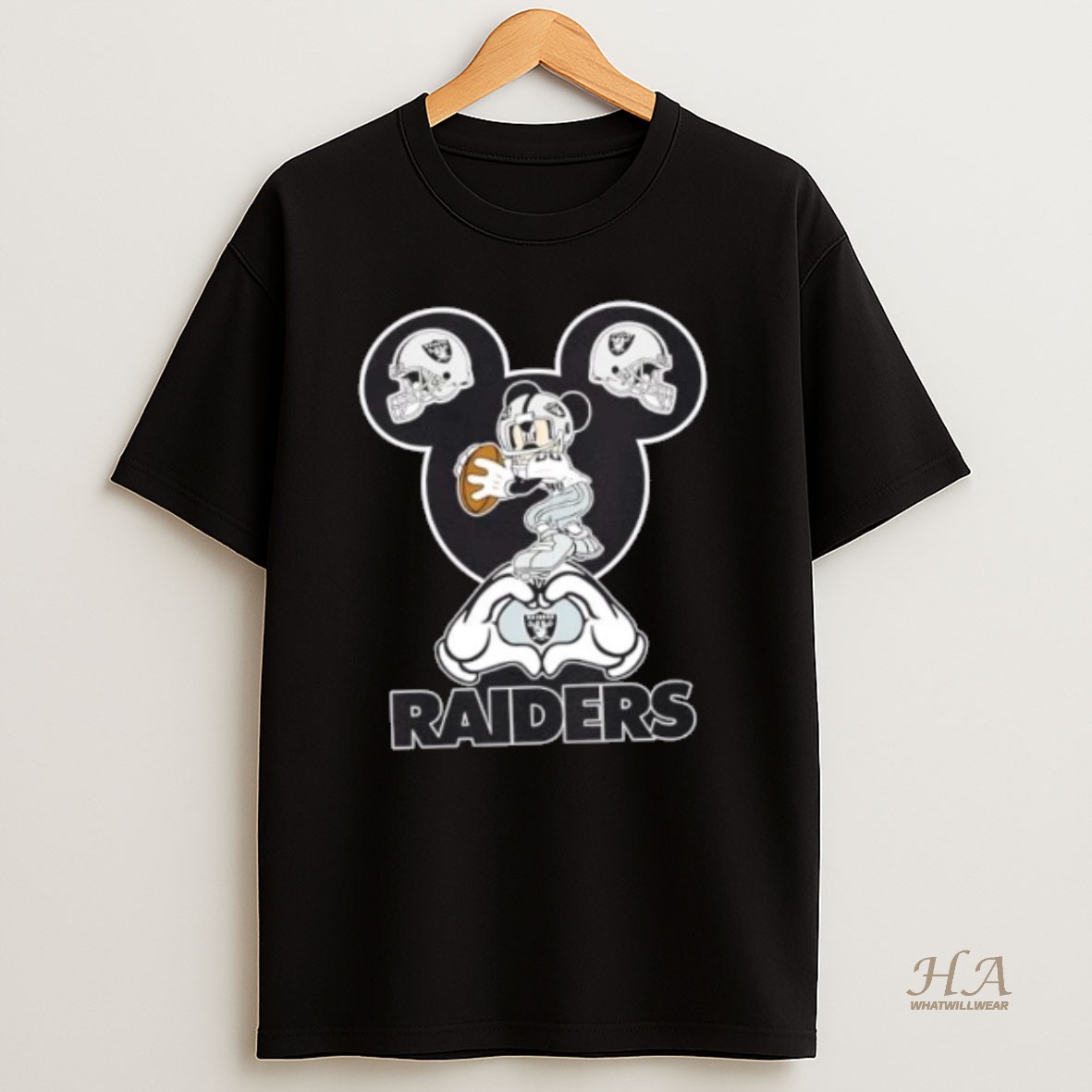 Official Mickey Hands Heart Love Las Vegas Raiders Football T Shirt