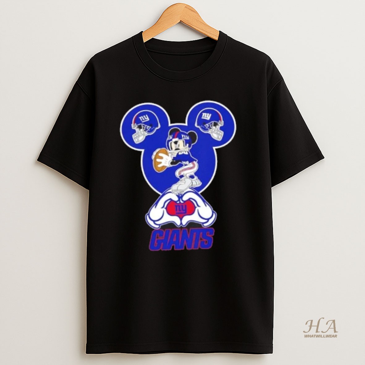 Official Mickey Hands Heart Love New York Giants Football T Shirt