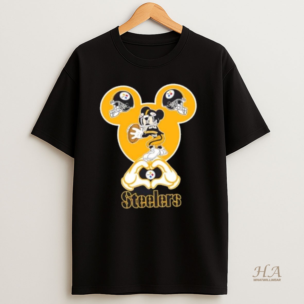 Official Mickey Hands Heart Love Pittsburgh Steelers Football T Shirt