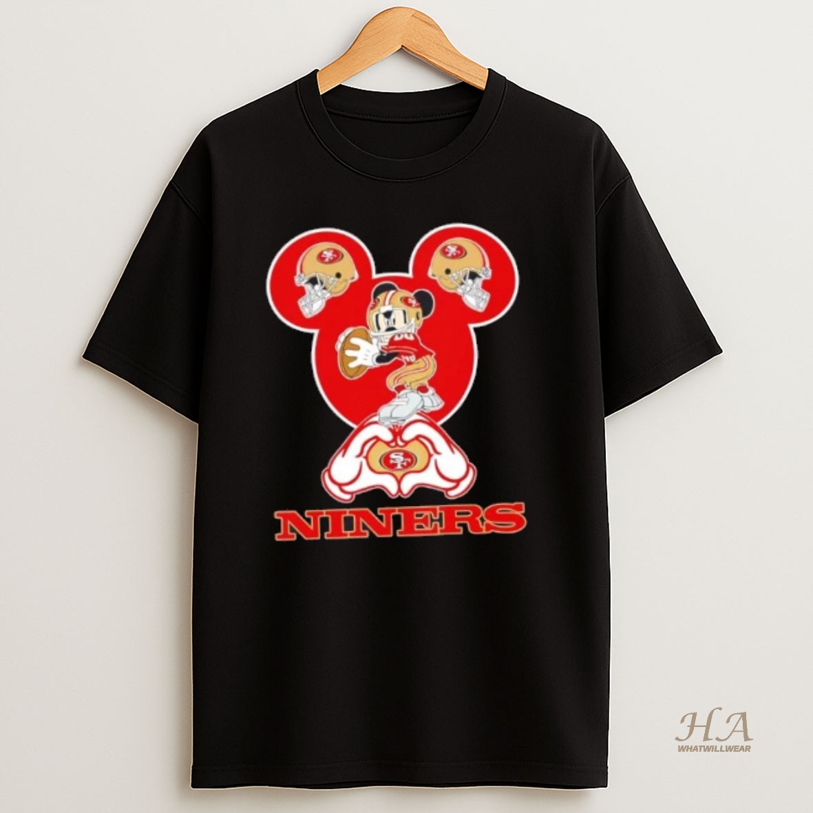 Official Mickey Hands Heart Love San Francisco 49ers Football T Shirt