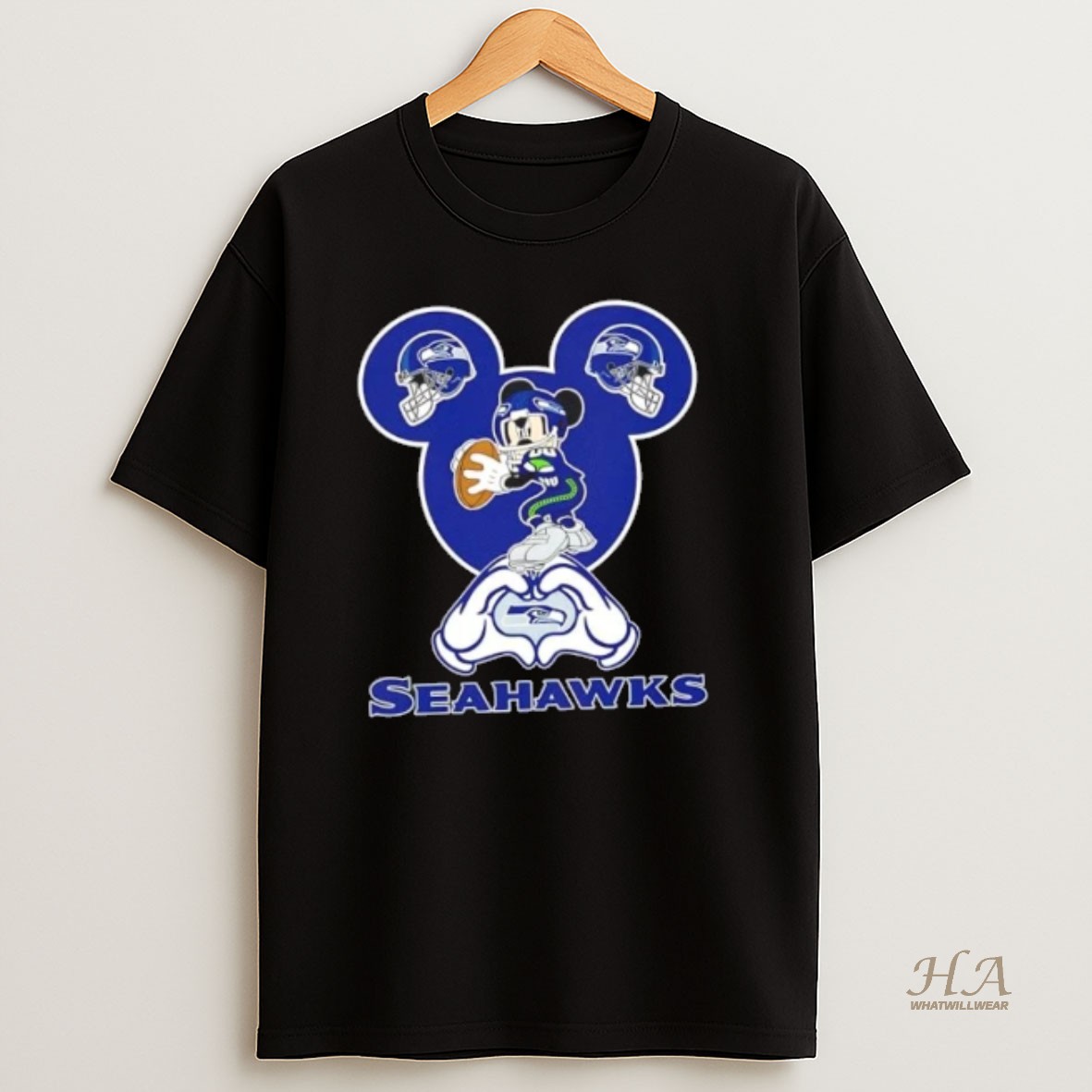 Official Mickey Hands Heart Love Seattle Seahawks Football T Shirt