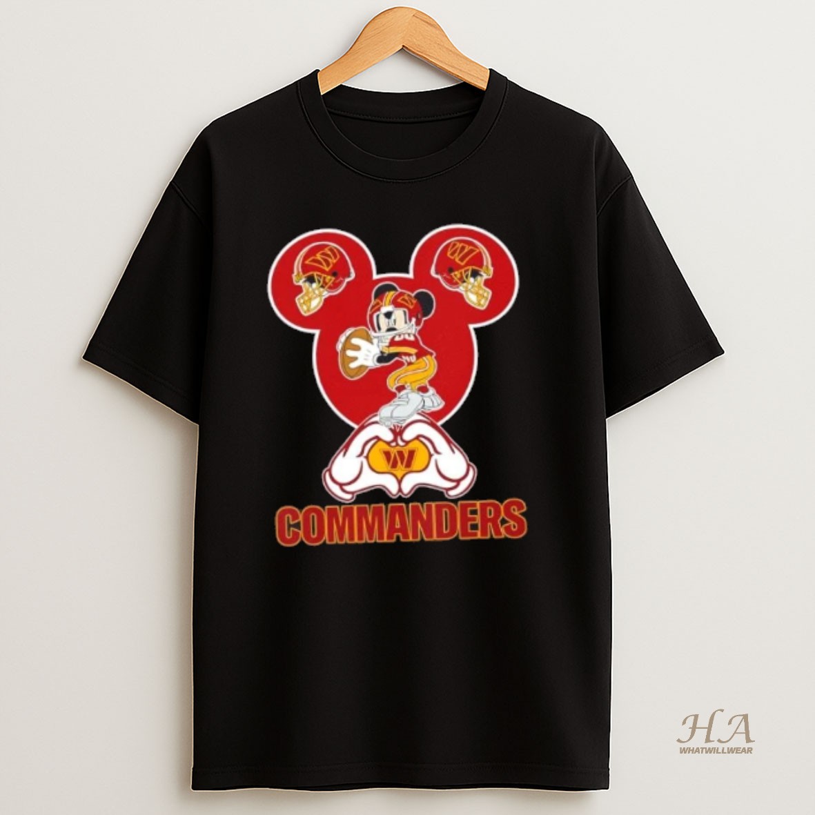 Official Mickey Hands Heart Love Washington Commanders Football T Shirt