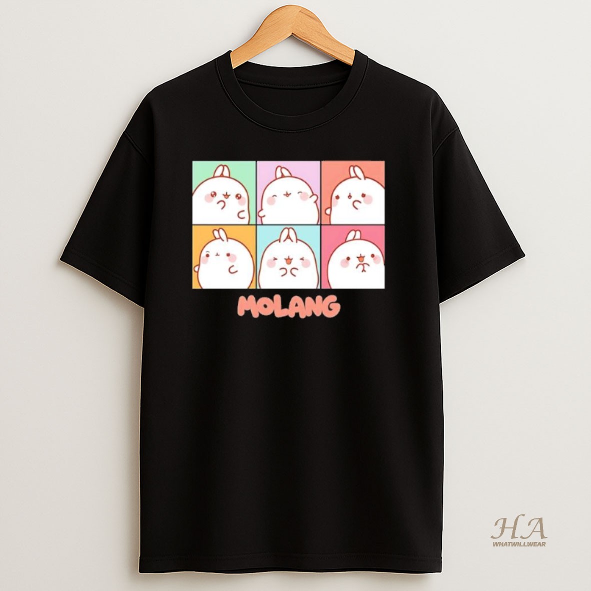 Official Molang Expression Boxes Cute Black T Shirt
