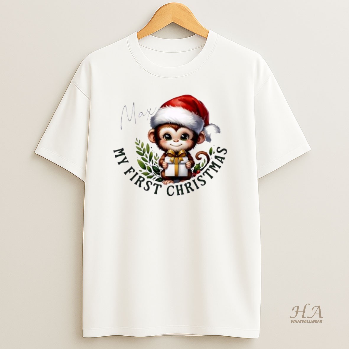 Official Monkey Xmas Babys First Christmas Personalized Ornaments White T Shirt