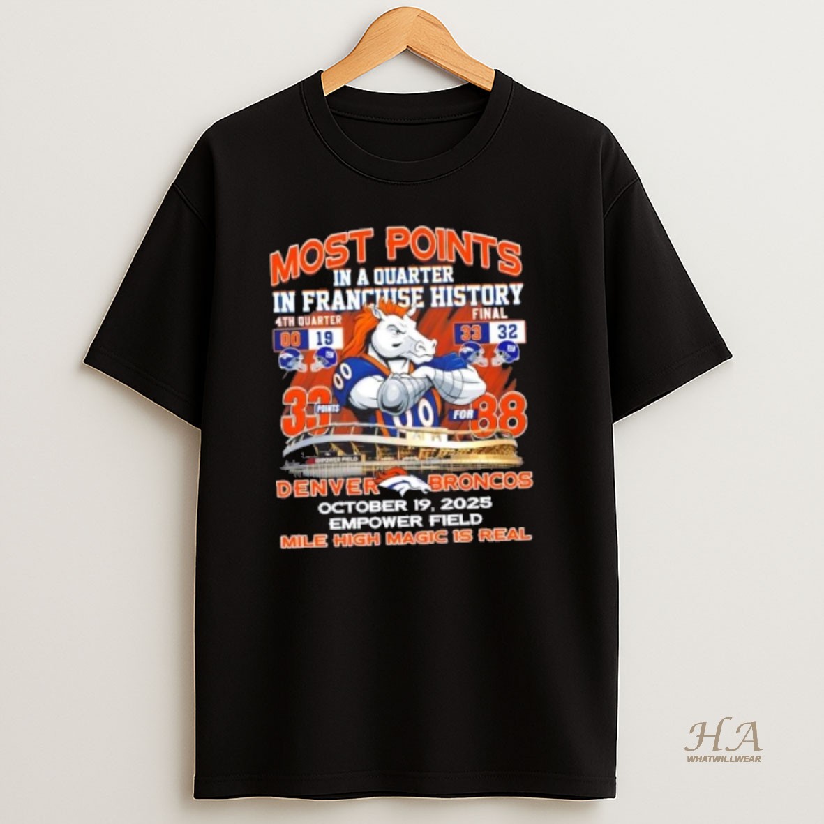 Official Most Points Denver Broncos October 19 2025 Mile High Magic Is Real T Shirt