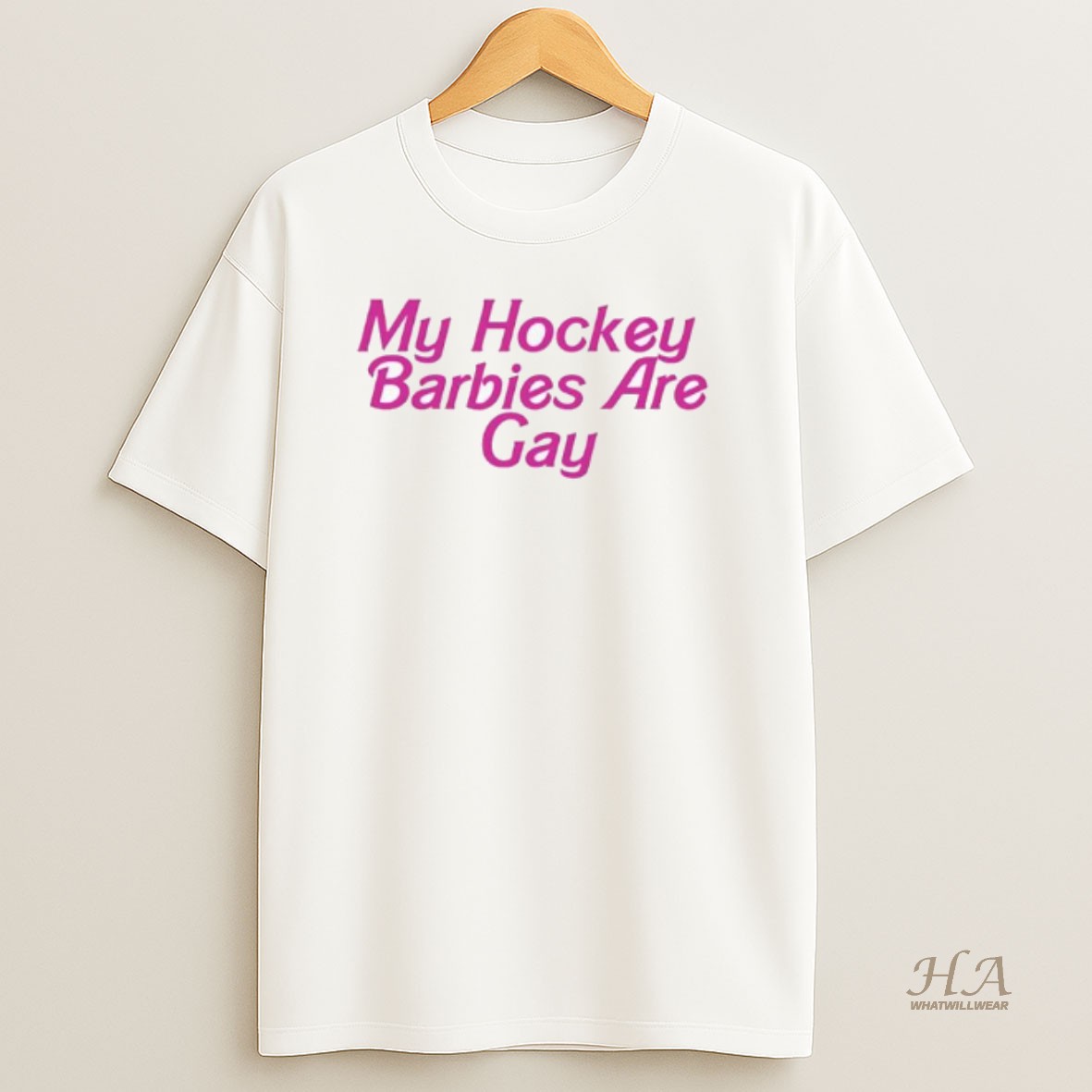 Official My Hockey Barbies Are Gay Pink Text T Shirt