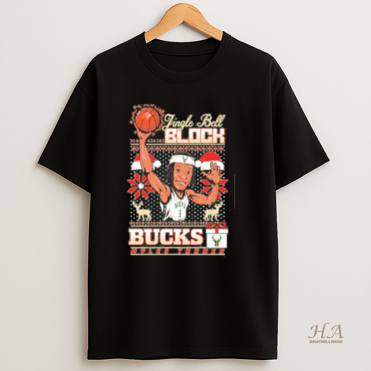 Official Myles Turner Milwaukee Bucks Jingle Bell Block Christmas T Shirt