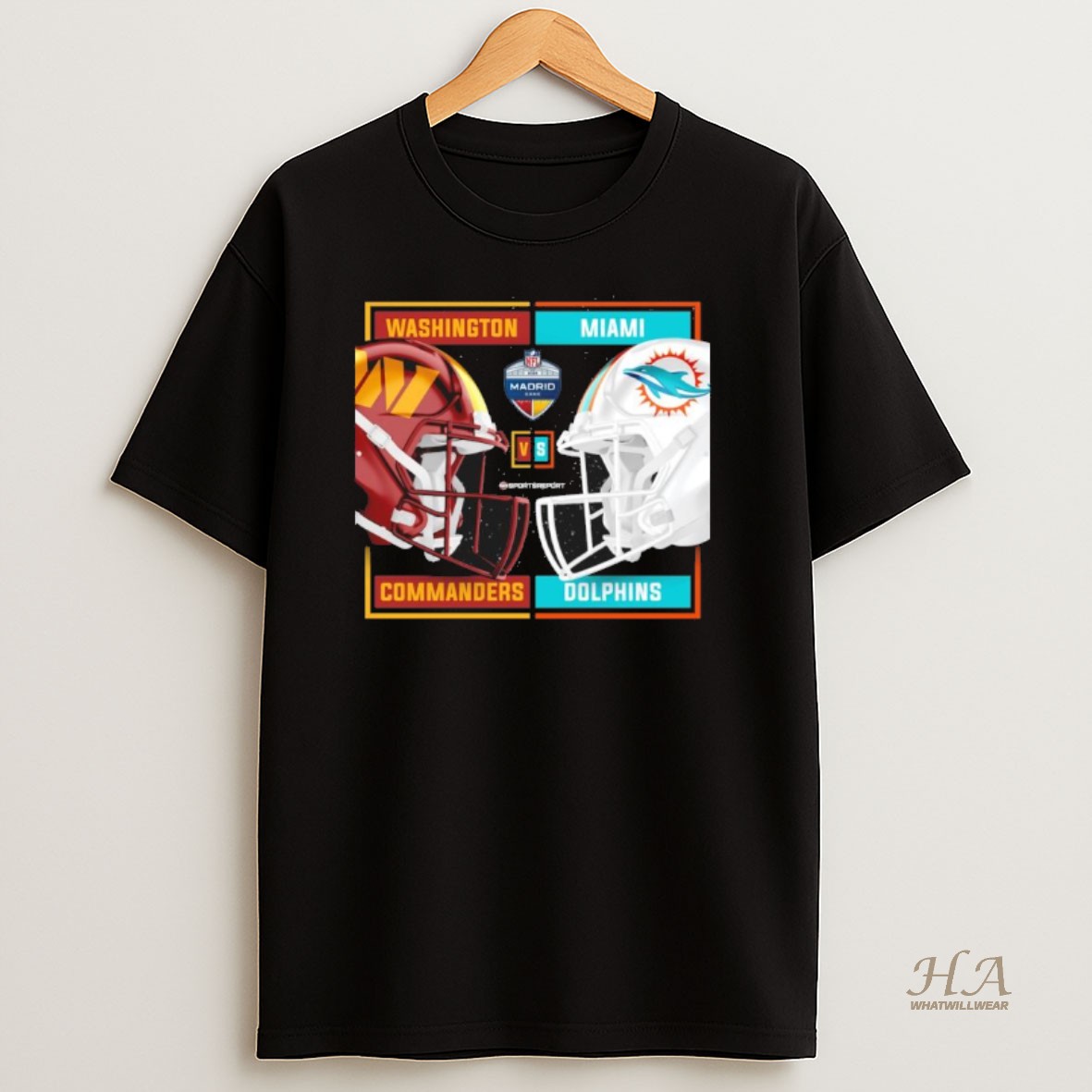 Official Nfl Madrid Commanders Vs Dolphins Helmet Sunday November 16 T Shirt