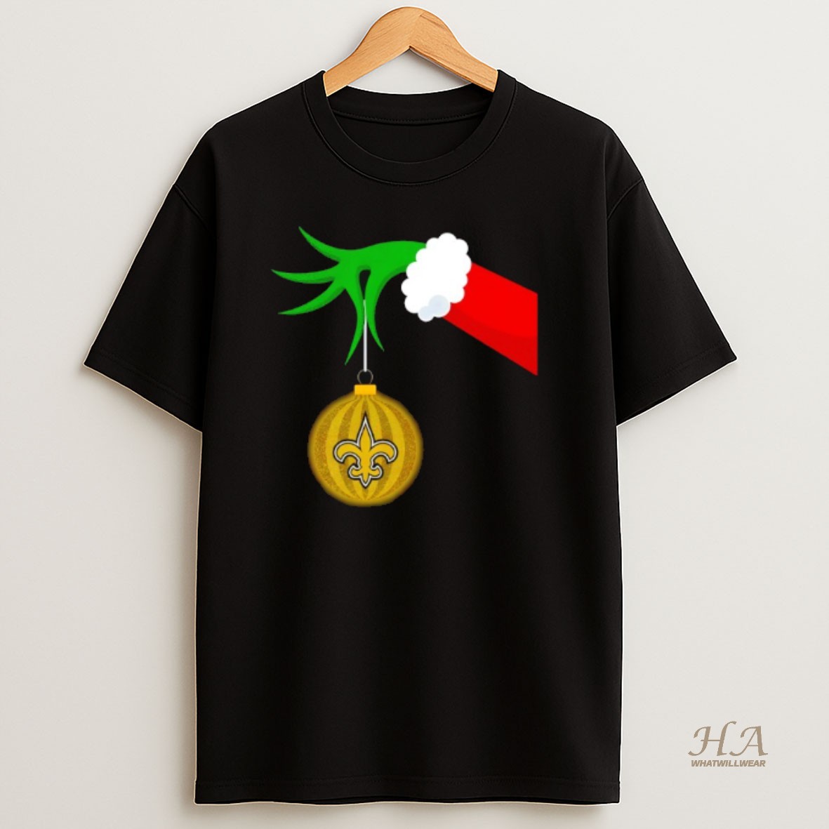 Official New Orleans Saints Grinch Hand Holiday T Shirt