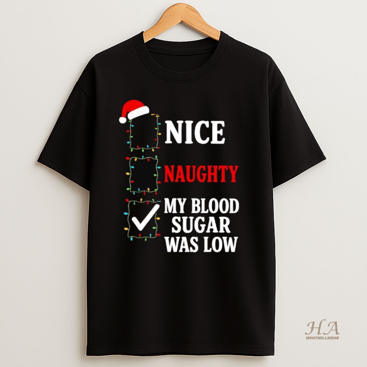 Official Nice Naughty My Blood Sugar Was Low Christmas T Shirt