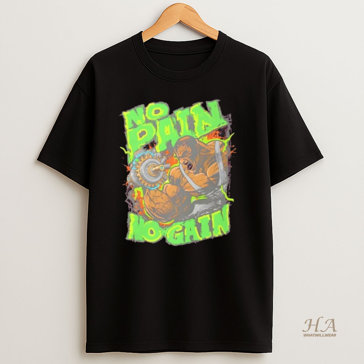 Official No Pain No Gain Gym Beast Fitness Workout T Shirt