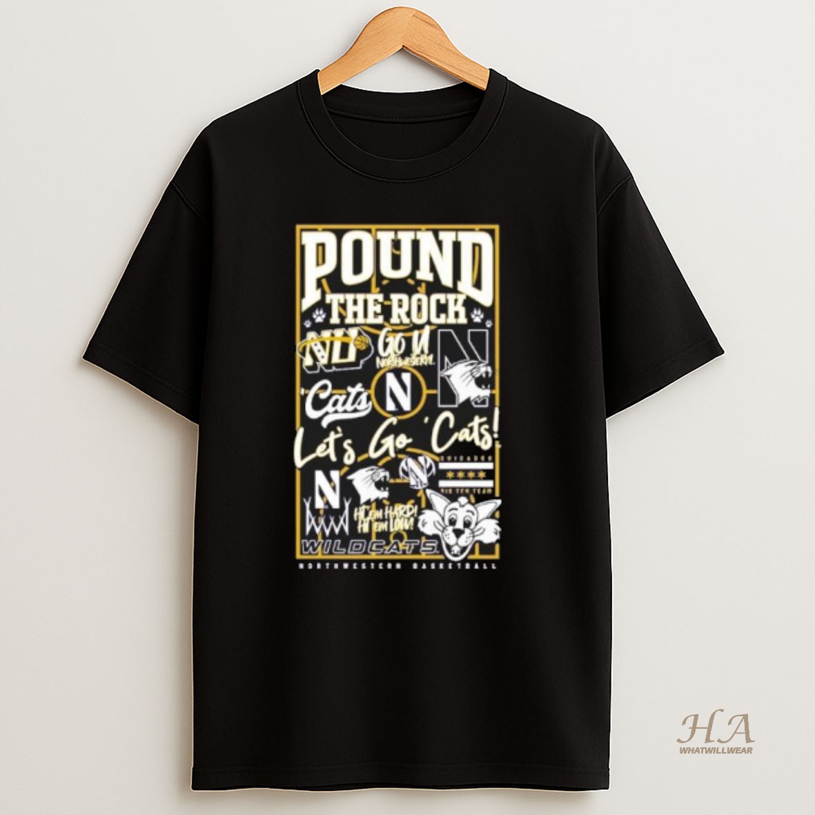 Official Northwestern Football Pound The Rock Lets Go Cats T Shirt
