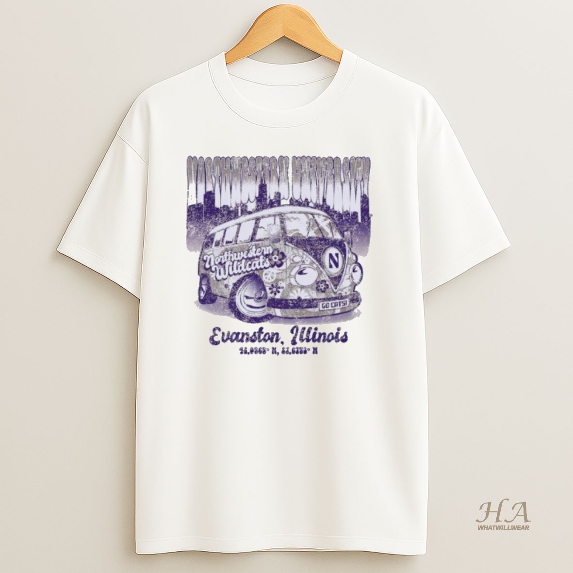 Official Northwestern Retro Flower Bus T Shirt