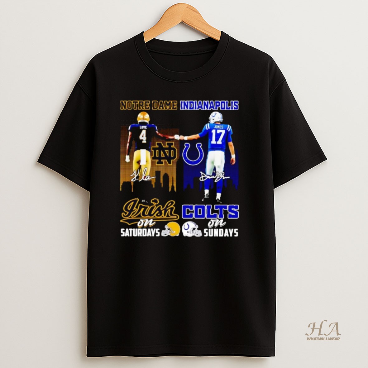 Official Notre Dame Fighting Irish On Saturdays Indianapolis Colts On Sundays T Shirt