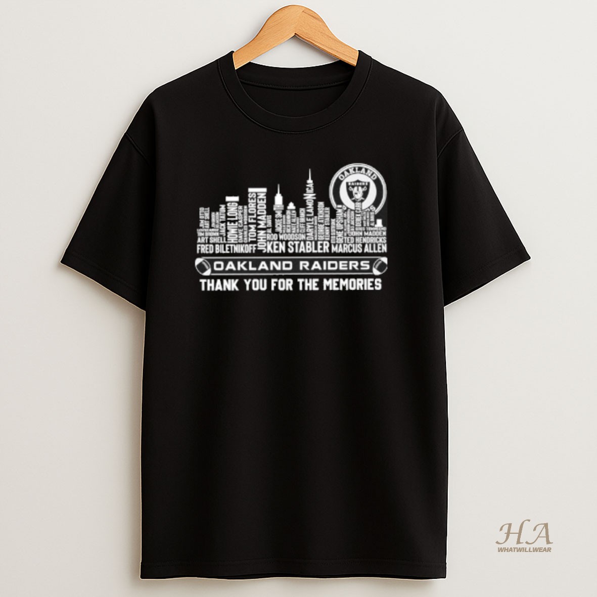 Official Oakland Raiders Players Names City Skyline Thank You For The Memories T Shirt