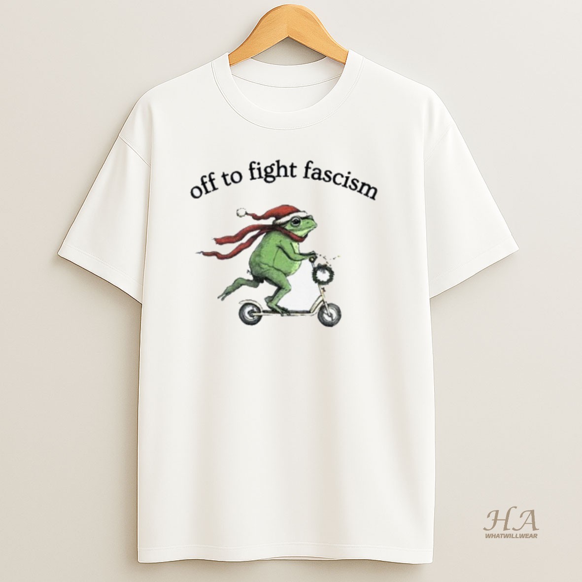 Official Off To Fight Fascism Santa Frog Meme Liberal Christmas T Shirt