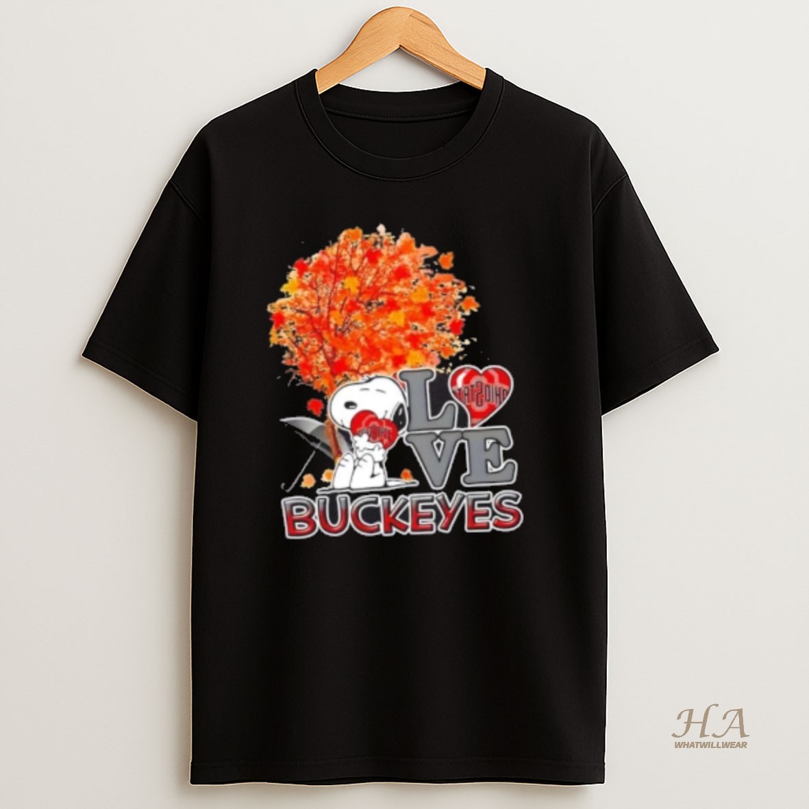 Official Peanuts Snoopy Hug Heart I Love Ohio State Buckeyes T Shirt
