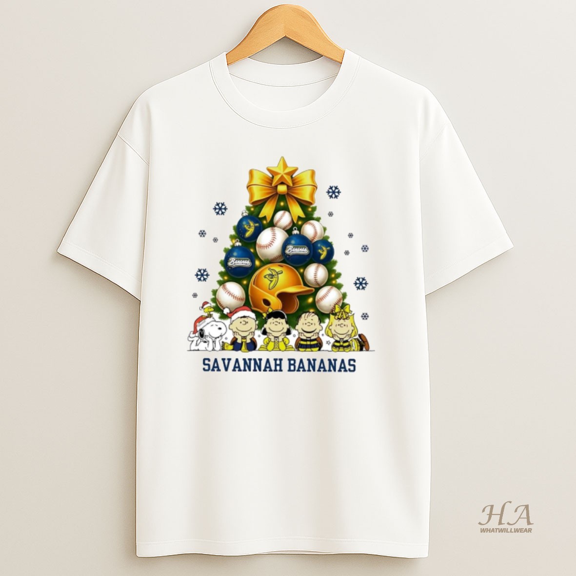 Official Peanuts Characters Savannah Bananas Christmas Tree T Shirt