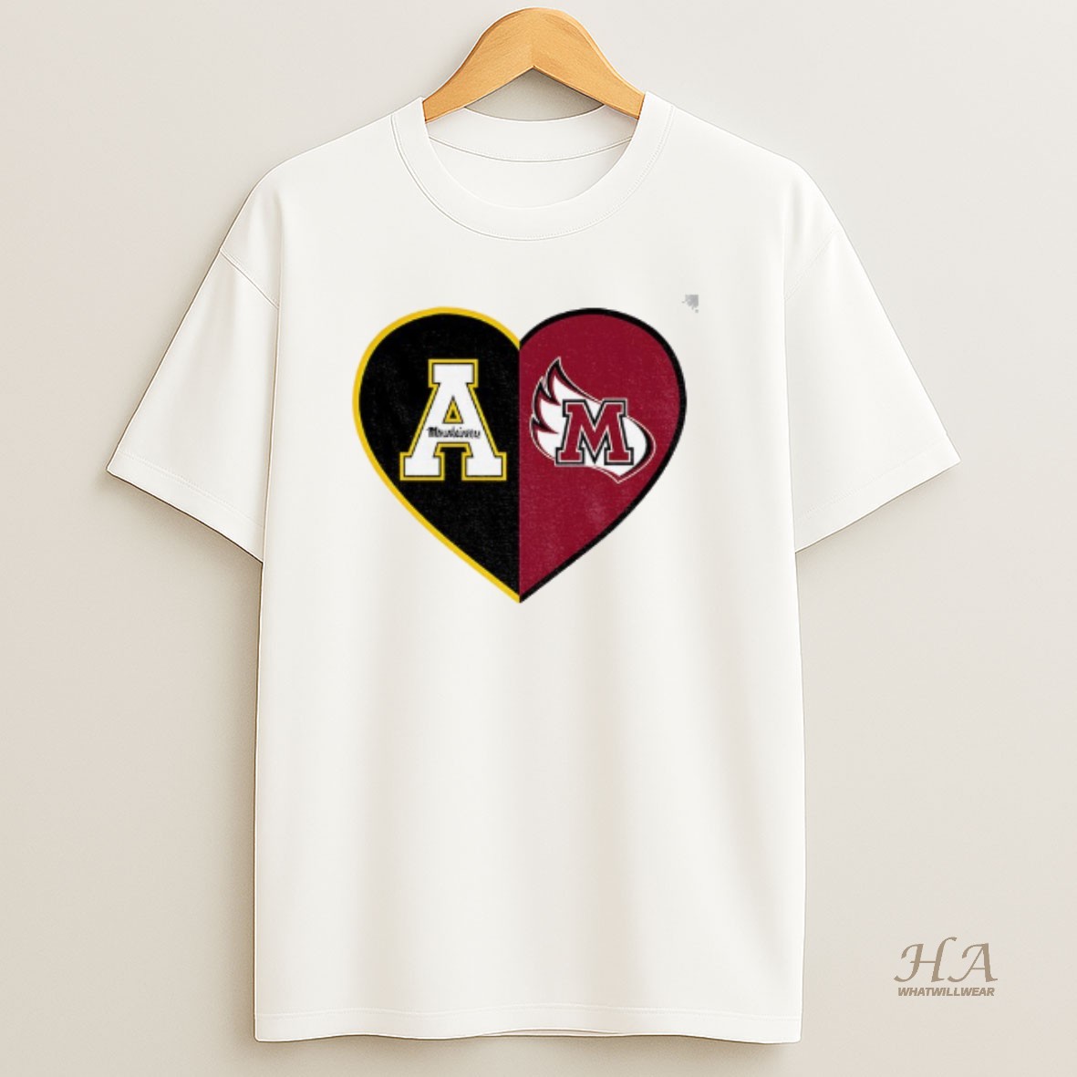 Official Personalized Split Heart Appalachian State Mountaineers Meredith College Angels Logo T Shirt