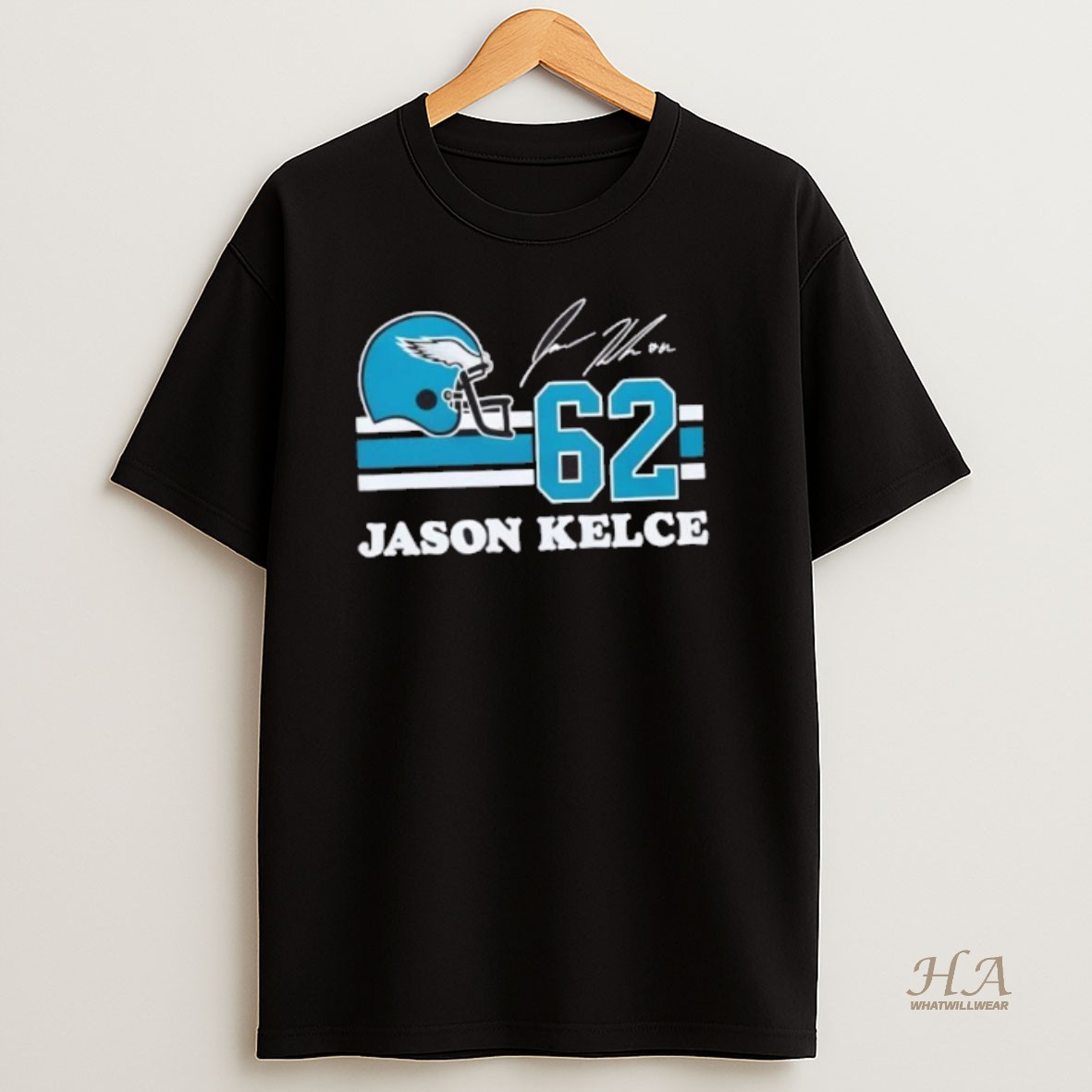 Official Philadelphia Eagles Jason Kelce Signature Football Helmet T Shirt